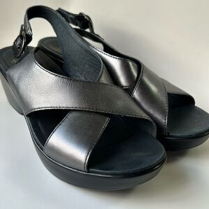 Dansko Jacinda Metallic Silver CrissCross Strappy Slingback Sandals 42  US 11.5